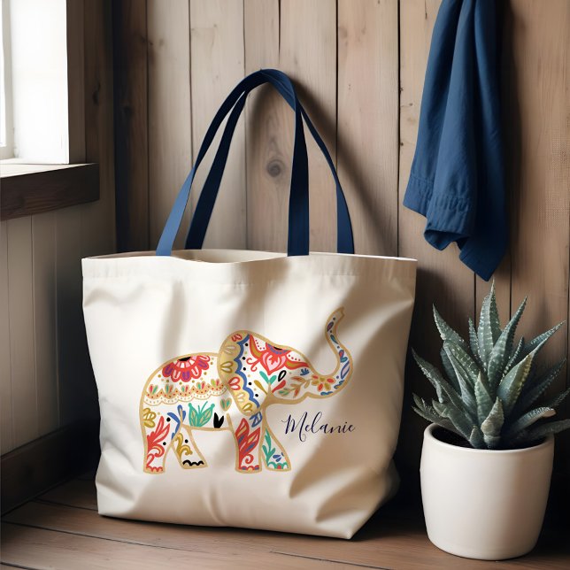 Elegantes florales Dekorationsmuster Verziert Elef Tragetasche (Elegant Floral Decorative Ornate Elephant Pattern Tote Bag)