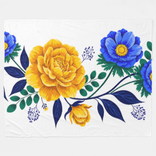 Elegantes florales Design mit goldenen und blauen Fleecedecke