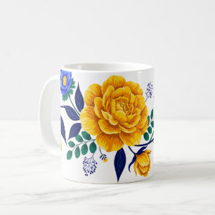 Elegantes florales Design mit goldenen und blauen Kaffeetasse