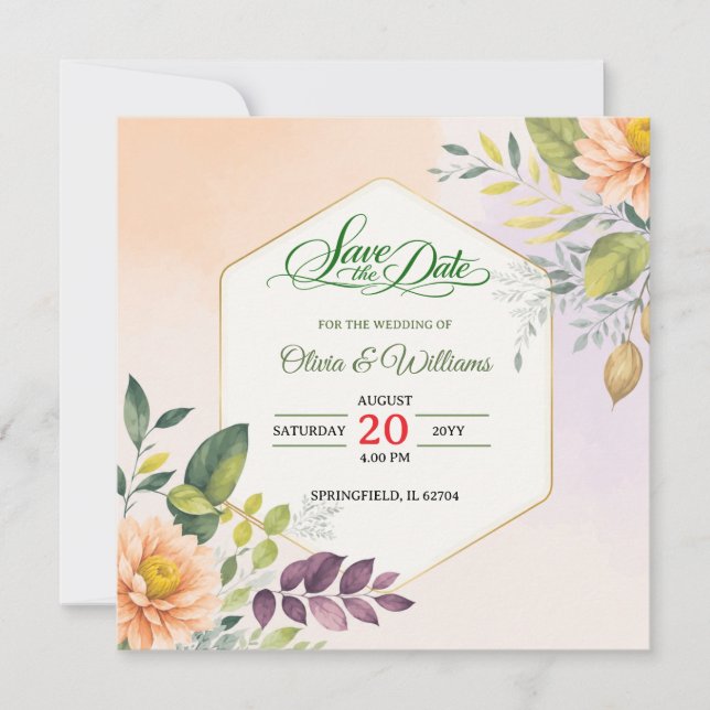 Elegantes florales Design  Save The Date (Vorderseite)