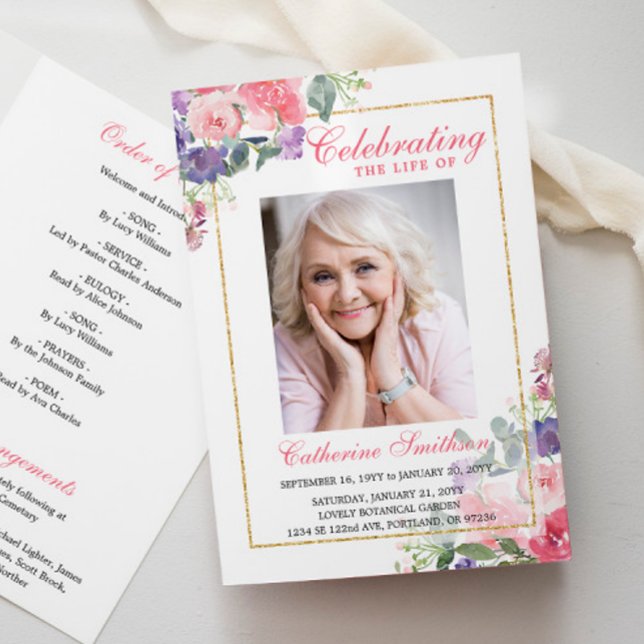 Elegantes florales Foto-Gedenk- Trauerprogramm Programm (Von Creator hochgeladen)