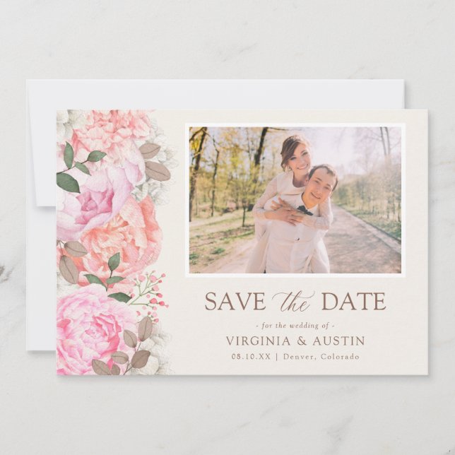 Elegantes florales Foto Save The Date (Vorderseite)