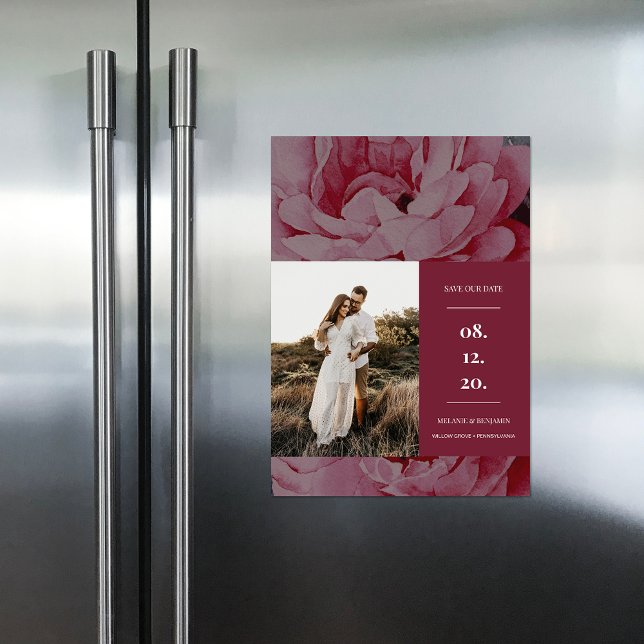 Elegantes florales Foto Save the Date Magneteinladung (Elegant Floral Photo Save the Date Magnetic Invitation)