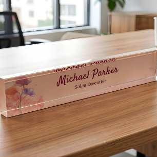 Elegantes florales Geschäftswasserfarben Büro Namensplakette