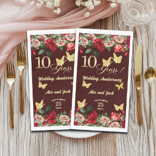 Elegantes Florales Gold 10. Hochzeitsjubiläum Serviette