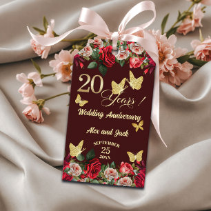 Elegantes Florales Gold 20. Hochzeitsjubiläum Geschenkanhänger