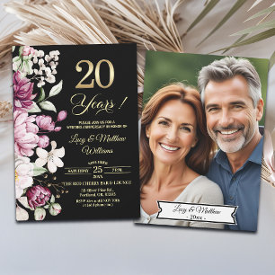 Elegantes Florales Gold 20. Hochzeitsjubiläums-Fot Einladung