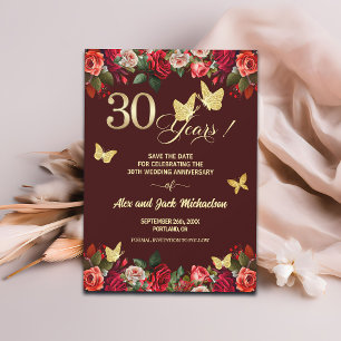 Elegantes Florales Gold 30. Hochzeitsjubiläum   Save The Date