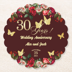 Elegantes Florales Gold 30. Hochzeitstag Jubiläum Untersetzer