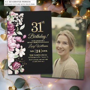 Elegantes Florales Gold 31 Geburtstagsfoto Einladung