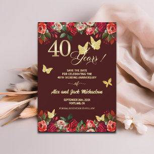 Elegantes Florales Gold 40. Hochzeitsjubiläum   Save The Date