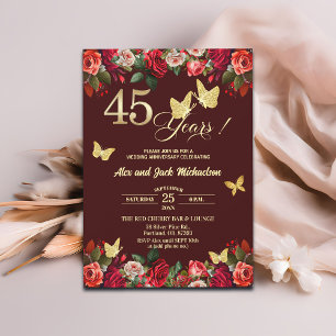 Elegantes Florales Gold 45. Hochzeitstag Einladung