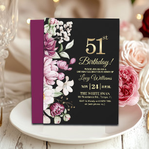 Elegantes Florales Gold 51 Geburtstagsfeier Einladung