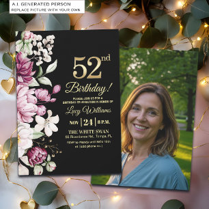 Elegantes Florales Gold 52 Geburtstagsfoto Einladung