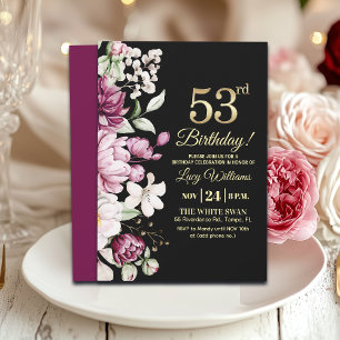 Elegantes Florales Gold 53 Geburtstagsfeier Einladung
