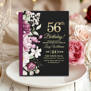 Elegantes Florales Gold 56 Geburtstagsfeier Einladung