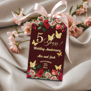 Elegantes Florales Gold 5. Hochzeitsjubiläum Geschenkanhänger