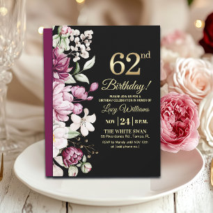 Elegantes Florales Gold 62 Geburtstagsfeier Einladung