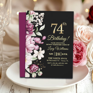 Elegantes Florales Gold 74 Geburtstagsfeier Einladung