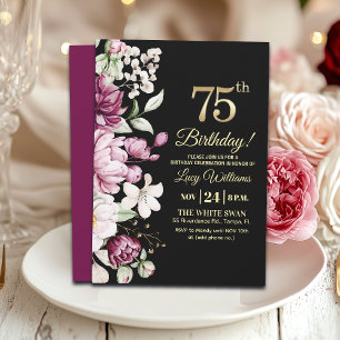 Elegantes Florales Gold 75 Geburtstagsfeier Einladung