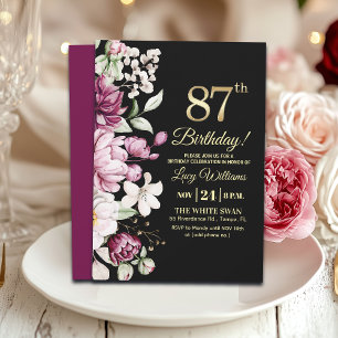 Elegantes Florales Gold 87 Geburtstagsfeier Einladung