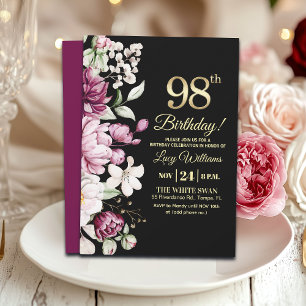 Elegantes Florales Gold 98 Geburtstagsfeier Einladung