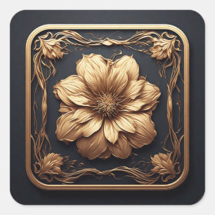 Elegantes florales Golddesign 🌿✨ Luxuriöse Botani Quadratischer Aufkleber