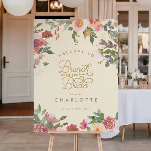 Elegantes Florales Goldenes Hochzeitsdusche Brunch Poster