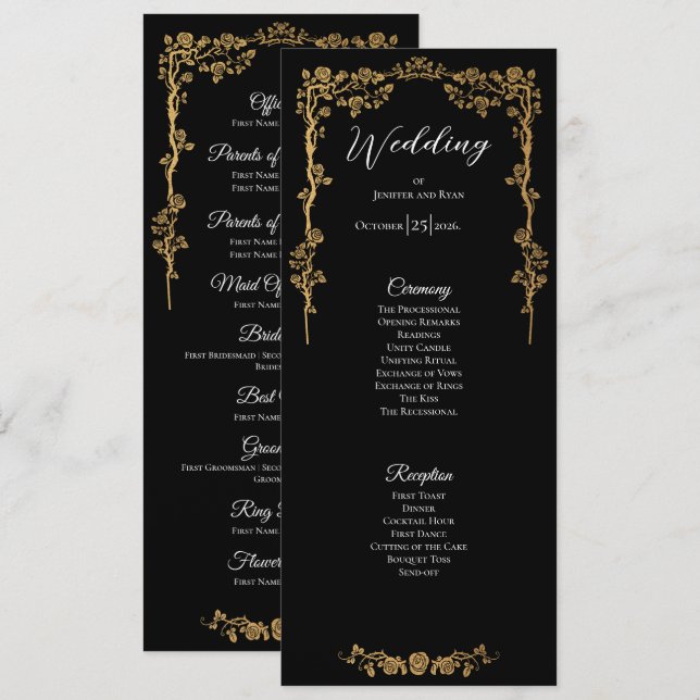 Elegantes florales gotisches Hochzeitsprogramm Menükarte (Vorne/Hinten)