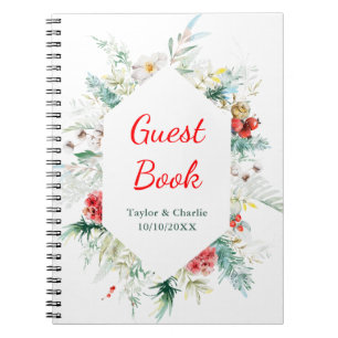 Elegantes Florales Grün Winter Hochzeitsgästebuch Notizblock