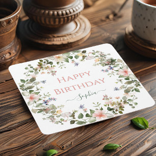Elegantes florales Happy Birthday - Personalisiert Rechteckiger Pappuntersetzer