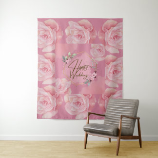 Elegantes florales "Happy Wedding" Tapestry - Groß Wandteppich