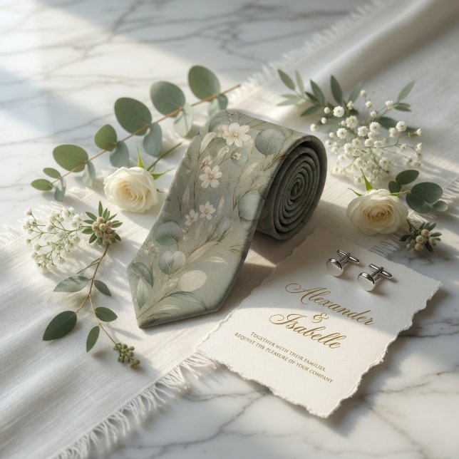 Elegantes Florales Hellgrün Wasserfarbe Krawatte (Von Creator hochgeladen)