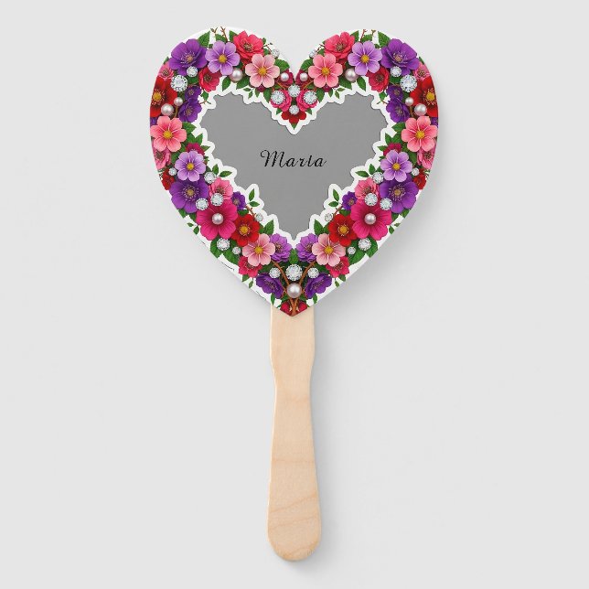 Elegantes florales Herzdesign Fächer (Vorderseite)
