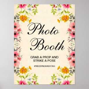 Elegantes florales Hochzeits-Fotoautomaten-Schild Poster