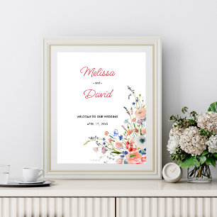 Elegantes florales Hochzeits-Willkommensposter Poster