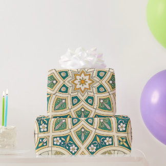 Elegantes florales islamisches Grün Gold Geschenkpapier