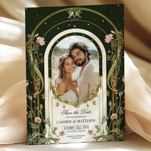 Elegantes florales Jugendstil-Save the Date Foto Einladung