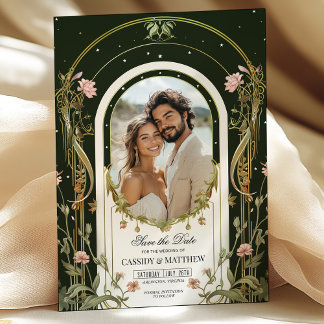 Elegantes florales Jugendstil-Save the Date Foto Einladung