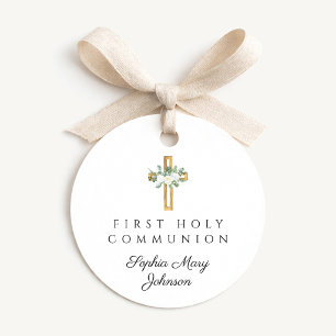 Elegantes florales Kreuz Mädchen Erste heilige Kom Geschenkanhänger