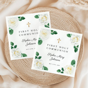 Elegantes florales Kreuz Mädchen Erstkommunion Serviette