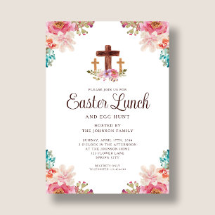 Elegantes florales Kreuz Oster-Mittagessen Einladung