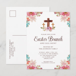 Elegantes florales Kreuz Osterbrunch Einladungspostkarte