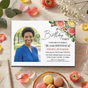 Elegantes Florales mit Foto zum 44. Geburtstag Einladung