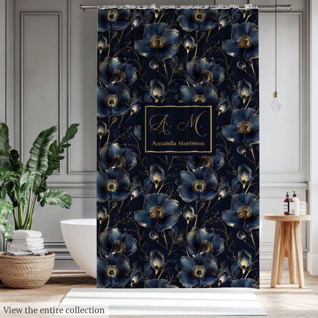 Elegantes florales Monogramm-Duschdesign Duschvorhang (Monogram Elegant Floral Custom Shower Look)