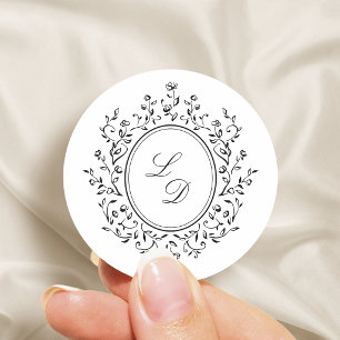 Elegantes florales Monogramm einfaches Vintage-Hoc Runder Aufkleber