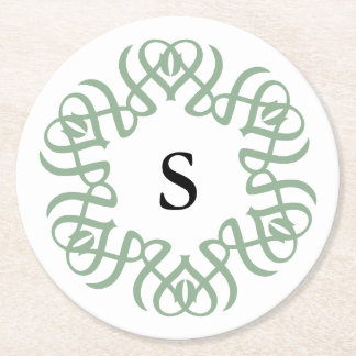Elegantes Florales Monogramm Familie in Salbeigrün Runder Pappuntersetzer