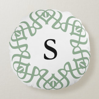 Elegantes Florales Monogramm Familie in Salbeigrün Rundes Kissen
