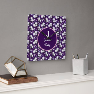 Elegantes florales Monogramm-Geschenkdesign Quadratische Wanduhr