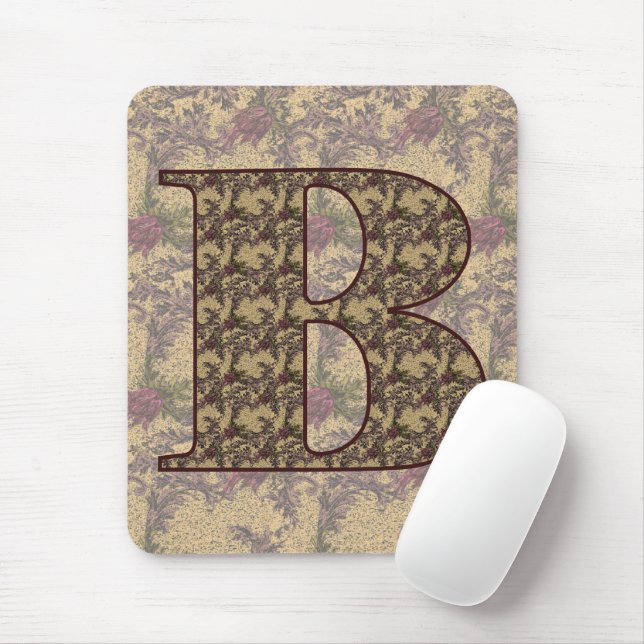 Elegantes florales Monogramm Initial B Mousepad (Mit Mouse)
